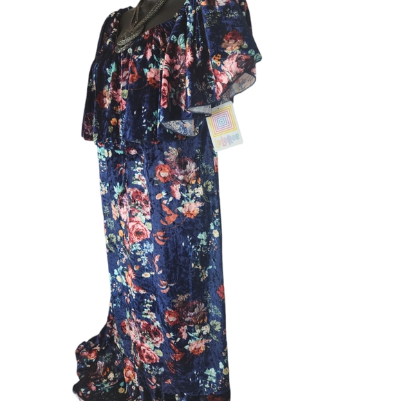 LulaRoe Cici Navy Velvet dress, Size XL Flounce Ruffle off the shoulder Velour - Picture 6 of 11